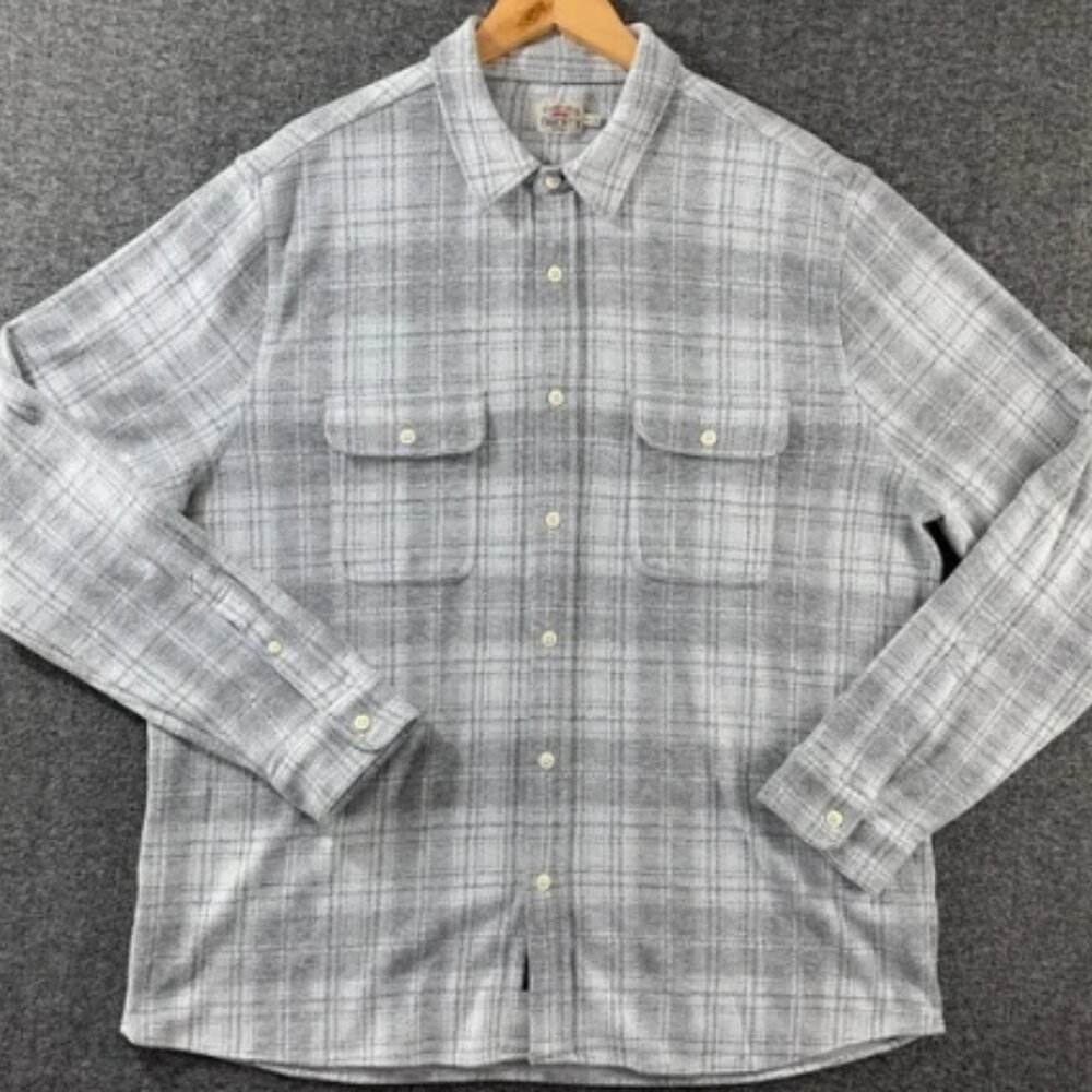 Faherty The Legend Sweater Men 2XL Gray Plaid Flannel Shacket Shirt Soft Layer